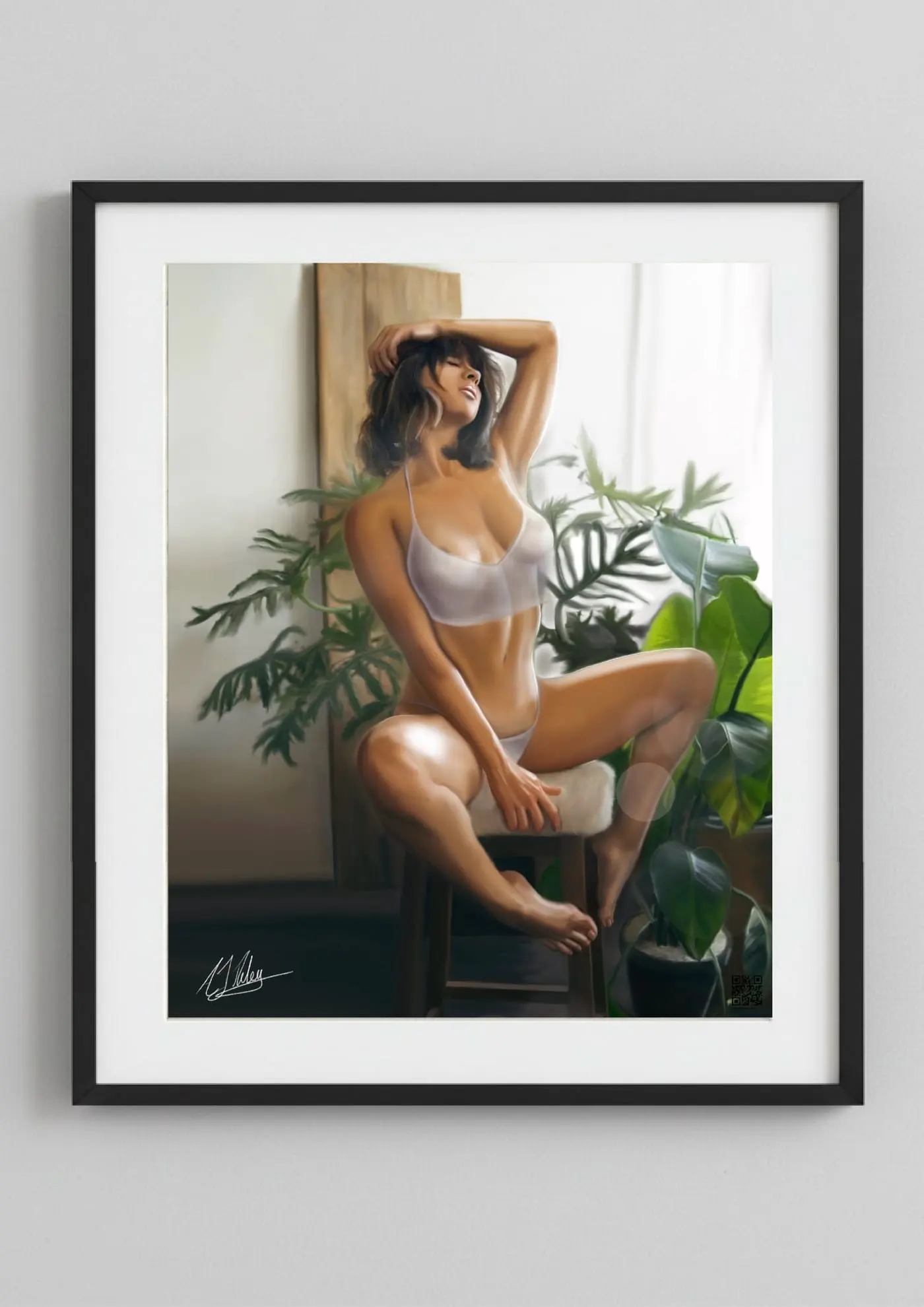 Flora and her Plants — digital painting of a seated figure surrounded by house plants